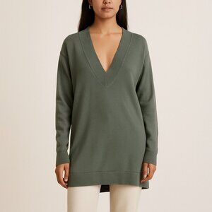 Wilfred Aritzia Devry Olive Green Merino Wool V-Neck Sweater Size S